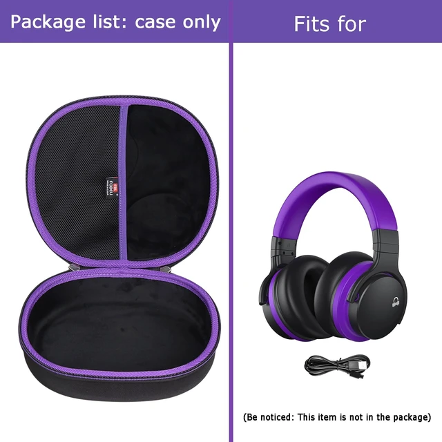 Alt view image 7 of 7 - Hard Headphone Storage Case for Silensys E7 / PurelySound E7 / MOVSSOU E7 / COWIN E7 / Tapela E7 / Audonia E7 Active Noise Cancelling Bluetooth Headphones (Case Only) (Purple)