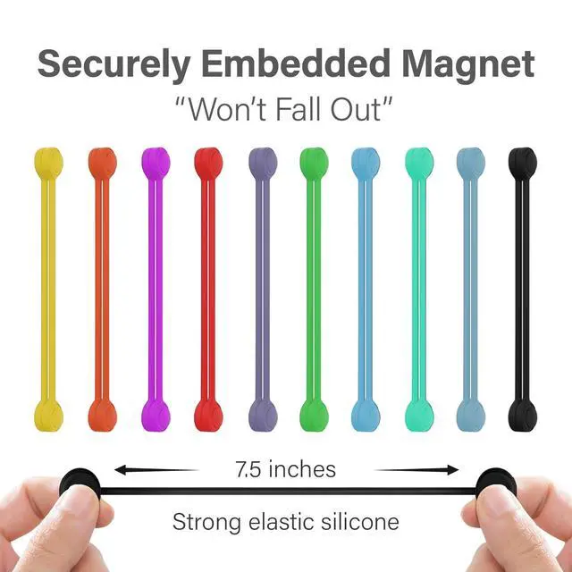 Alt view image 3 of 7 - 30-Pack Magnetic Cable Ties Snap-On Silicone Magnetic Cord Ties with Strong Magnets Reusable Magnetic Ties for Cords, Wire Organizer, Charging Cord Organizer Assorted Colors