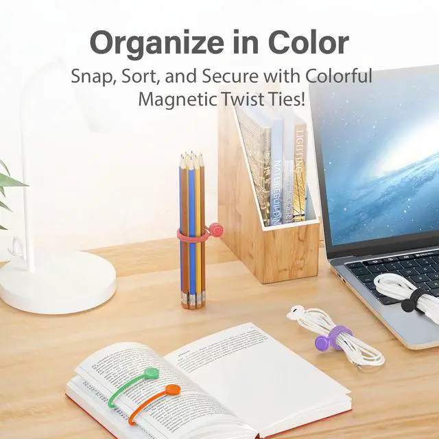 Alt view image 6 of 7 - 30-Pack Magnetic Cable Ties Snap-On Silicone Magnetic Cord Ties with Strong Magnets Reusable Magnetic Ties for Cords, Wire Organizer, Charging Cord Organizer Assorted Colors