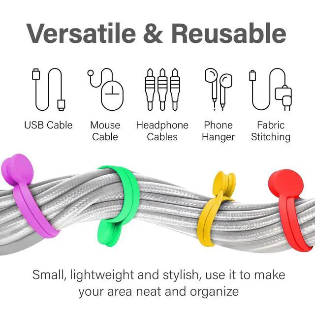 Alt view image 7 of 7 - 30-Pack Magnetic Cable Ties Snap-On Silicone Magnetic Cord Ties with Strong Magnets Reusable Magnetic Ties for Cords, Wire Organizer, Charging Cord Organizer Assorted Colors