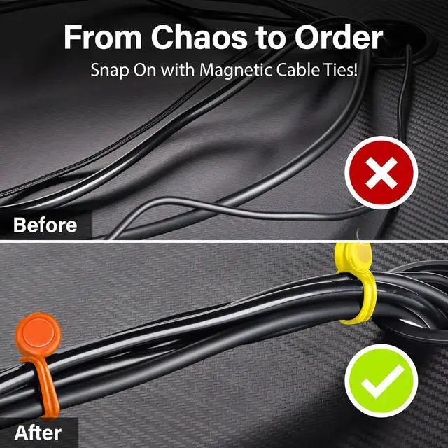 Alt view image 5 of 7 - 30-Pack Magnetic Cable Ties Snap-On Silicone Magnetic Cord Ties with Strong Magnets Reusable Magnetic Ties for Cords, Wire Organizer, Charging Cord Organizer Assorted Colors