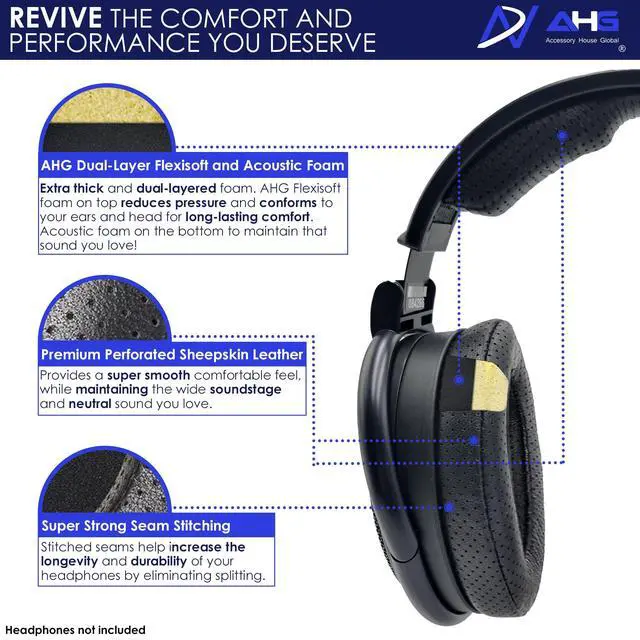 Alt view image 3 of 7 - AHG Premium Ear Pads & Headband Cushion Pad Compatible with Sennheiser Headphones HD600 HD650 HD660S HD 660S2 Massdrop X HD 6XX HD58X Jubilee HD580. Fenestrated Sheepskin | Thick AHG FlexiSoft Foam