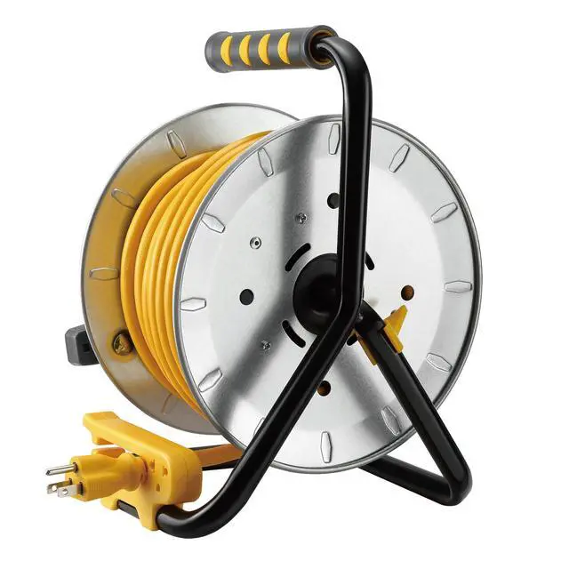 Alt view image 3 of 5 - 50 Ft. Professional Grade Metal Cord Reel, 4 Outlets | 12/3 AWG 13A cable, overload protection, heavy-duty steel housing, job site ready