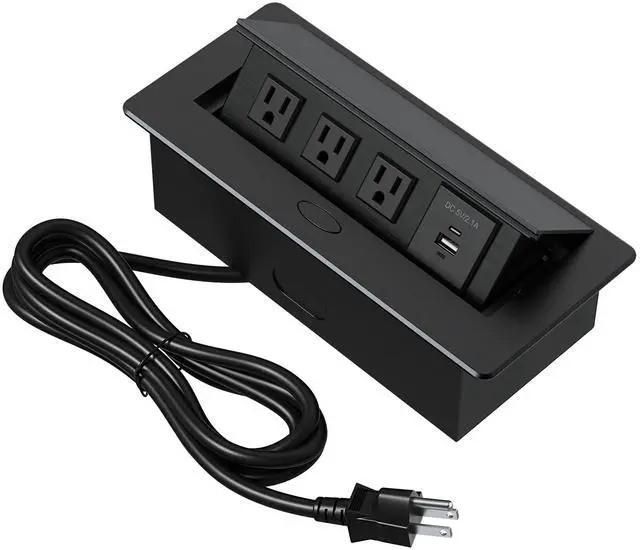 Main image of Connection Box Desktop Pop Up Outlet with 3 * 15A Receptacle2.1A 1 USB-A Ports &1 USB-C PortCorrosive Resistant Hardware,Black