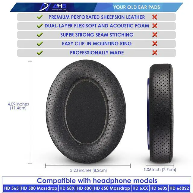 Alt view image 6 of 7 - AHG Premium Ear Pads & Headband Cushion Pad Compatible with Sennheiser Headphones HD600 HD650 HD660S HD 660S2 Massdrop X HD 6XX HD58X Jubilee HD580. Fenestrated Sheepskin | Thick AHG FlexiSoft Foam