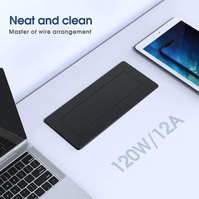 Alt view image 5 of 6 - Connection Box Desktop Pop Up Outlet with 3 * 15A Receptacle2.1A 1 USB-A Ports &1 USB-C PortCorrosive Resistant Hardware,Black