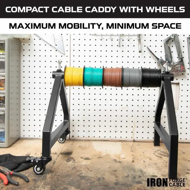 Alt view image 4 of 6 - Wire Spool Rack, Cable Caddy - Heavy Duty Welded Steel | Heavy Duty Welded Steel Spool Holder - For Wire, Cable & Cord Spools