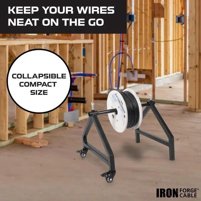 Alt view image 3 of 6 - Wire Spool Rack, Cable Caddy - Heavy Duty Welded Steel | Heavy Duty Welded Steel Spool Holder - For Wire, Cable & Cord Spools