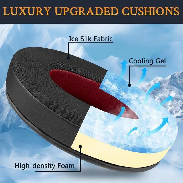 Alt view image 3 of 3 - Cooling Gel Earpads Cushions Replacement for Cowin E8 Headphones, Ear Pads Cushions with Ice Silk Fabric, Noise Isolation Foam - Black
