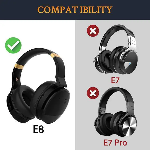 Alt view image 2 of 3 - Cooling Gel Earpads Cushions Replacement for Cowin E8 Headphones, Ear Pads Cushions with Ice Silk Fabric, Noise Isolation Foam - Black