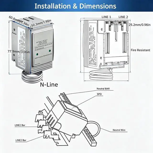 Alt view image 7 of 7 - Type BR Whole Panel Circuit Breaker Surge Protective Device 35A 120V/240V | Brnsurge Replacement Brsurge Equivalent Fits Ea-ton Type BR Panel QSPD2A035B Replacement Si-emens QSPD2A035B Equivalent