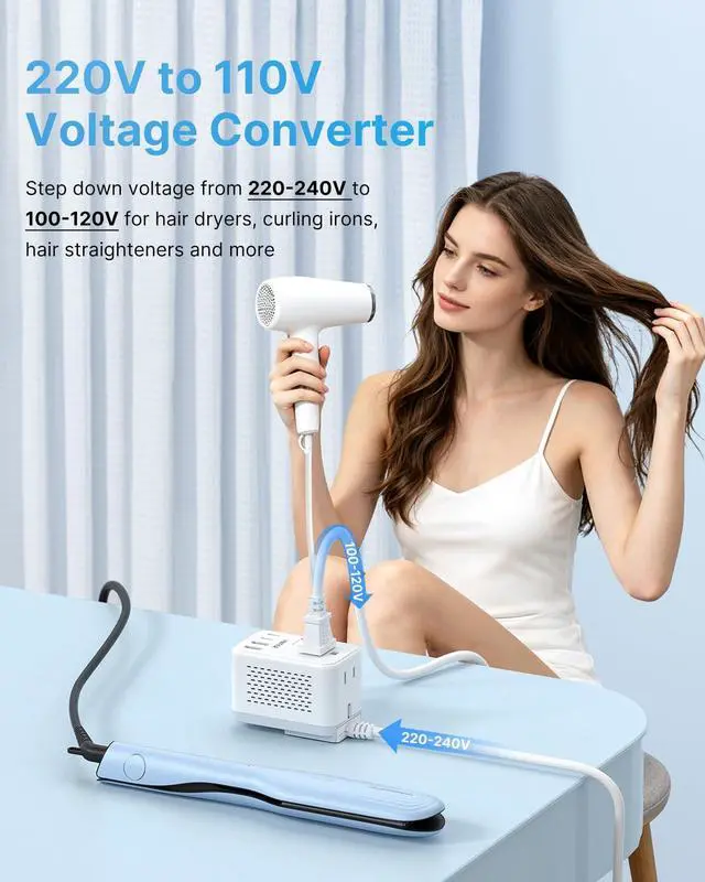 Alt view image 2 of 7 - 220V to 110V Converter, Travel Voltage Converter US to Europe, 2000W | Universal Travel Adapter, 4 USB Ports(2 USB C), Step Down Transformer, Power Converter Adapter Combo for EU UK JP AUS