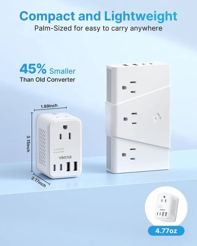Alt view image 5 of 7 - 220V to 110V Converter, Travel Voltage Converter US to Europe, 2000W | Universal Travel Adapter, 4 USB Ports(2 USB C), Step Down Transformer, Power Converter Adapter Combo for EU UK JP AUS