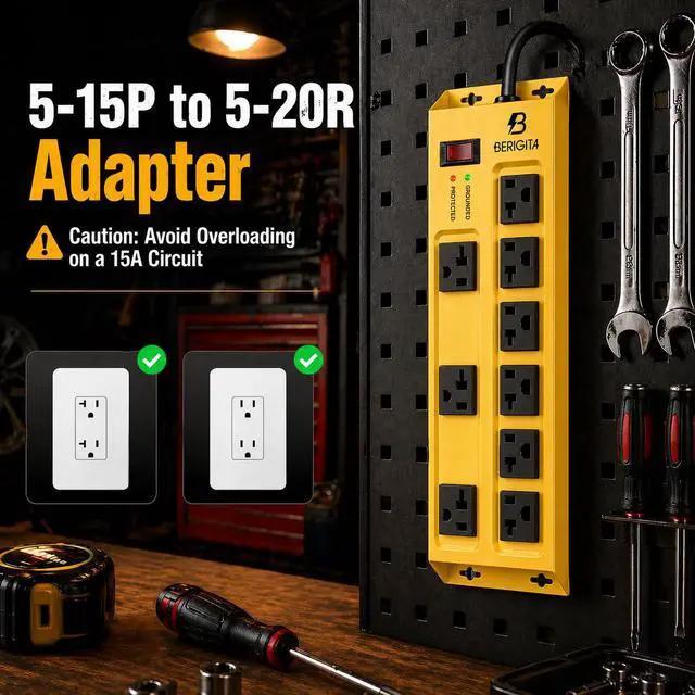 Alt view image 3 of 6 - Heavy Duty Metal Power Strip, 20 AMP Surge Protector with 9 Outlets, 12 Gauge Industrial Strength for Shop & Garage Use, 6 FT Extension Cord Included, Durable T-Slot Design-Yellow