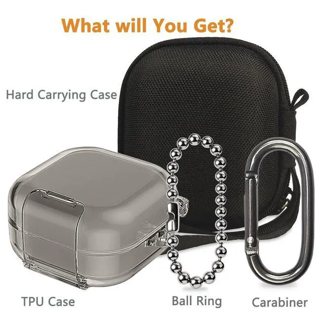 Alt view image 2 of 7 - Case for Samsung Galaxy Buds 4 Pro/Galaxy Buds 4 Accessories | Hard Carrying Case and Shockproof Protective Cover with Ball Ring and Metal Carabiner, for Men and for Women (Black)