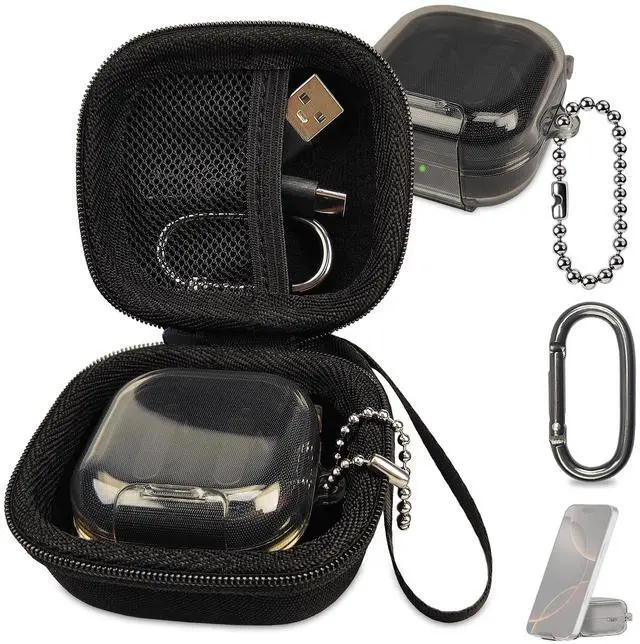 Main image of Case for Samsung Galaxy Buds 4 Pro/Galaxy Buds 4 Accessories | Hard Carrying Case and Shockproof Protective Cover with Ball Ring and Metal Carabiner, for Men and for Women (Black)