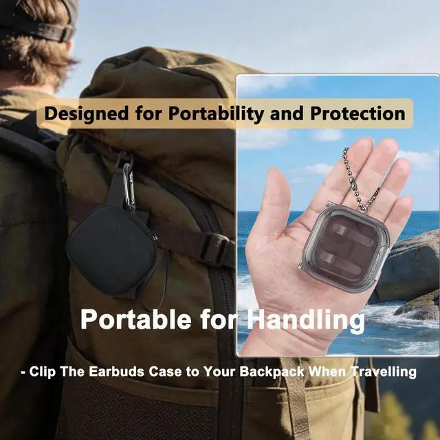 Alt view image 4 of 7 - Case for Samsung Galaxy Buds 4 Pro/Galaxy Buds 4 Accessories | Hard Carrying Case and Shockproof Protective Cover with Ball Ring and Metal Carabiner, for Men and for Women (Black)
