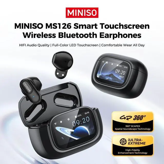 Alt view image 2 of 7 - MS126 Wireless Earbuds with Touchscreen, 360° Panoramic Audio Semi-in-Ear Earbuds with Bluetooth 6.0, Clear Call, 30H Standby for Sports, Office, Study