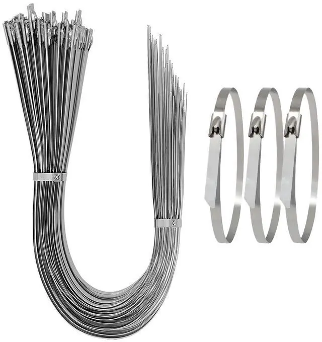 Main image of 40 Pack 24 Inch Stainless Steel Zip Ties Heavy Duty, 265lbs Tensile Strength Metal Cable Ties, 304 Grade UV Resistant Self-Locking Strap with Rounded Edges for Exhaust Wrap, Pipes, Fences