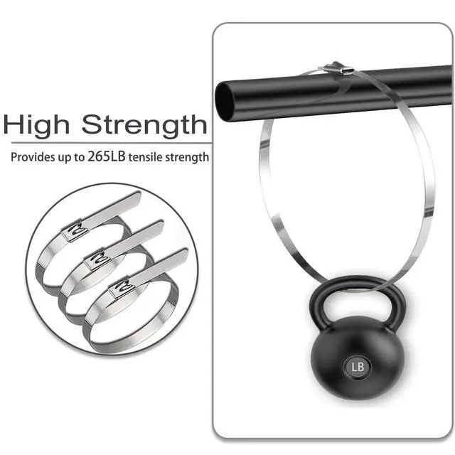 Alt view image 3 of 7 - 40 Pack 24 Inch Stainless Steel Zip Ties Heavy Duty, 265lbs Tensile Strength Metal Cable Ties, 304 Grade UV Resistant Self-Locking Strap with Rounded Edges for Exhaust Wrap, Pipes, Fences