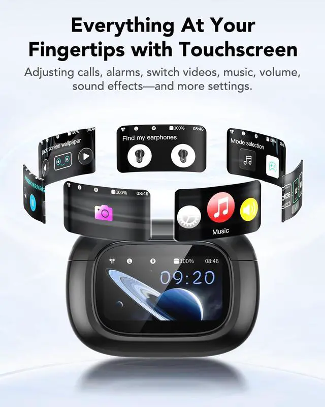 Alt view image 6 of 7 - MS126 Wireless Earbuds with Touchscreen, 360° Panoramic Audio Semi-in-Ear Earbuds with Bluetooth 6.0, Clear Call, 30H Standby for Sports, Office, Study