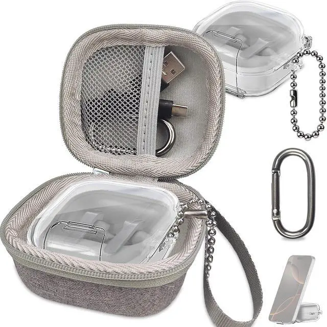 Main image of Case for Samsung Galaxy Buds 4 Pro/Galaxy Buds 4 Accessories | Hard Carrying Case and Shockproof Protective Cover with Ball Ring and Metal Carabiner, for Men and for Womenn (Gray)
