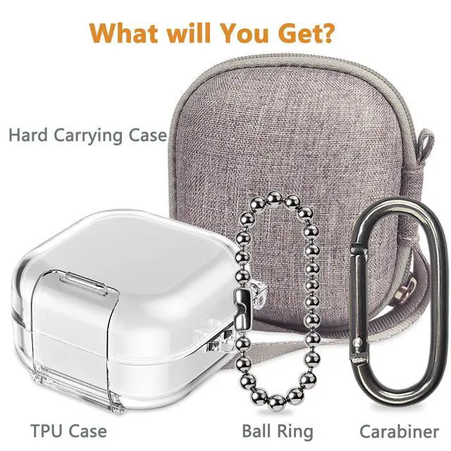 Alt view image 2 of 7 - Case for Samsung Galaxy Buds 4 Pro/Galaxy Buds 4 Accessories | Hard Carrying Case and Shockproof Protective Cover with Ball Ring and Metal Carabiner, for Men and for Womenn (Gray)