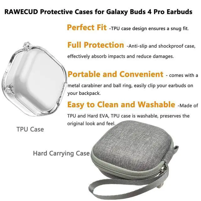 Alt view image 5 of 7 - Case for Samsung Galaxy Buds 4 Pro/Galaxy Buds 4 Accessories | Hard Carrying Case and Shockproof Protective Cover with Ball Ring and Metal Carabiner, for Men and for Womenn (Gray)