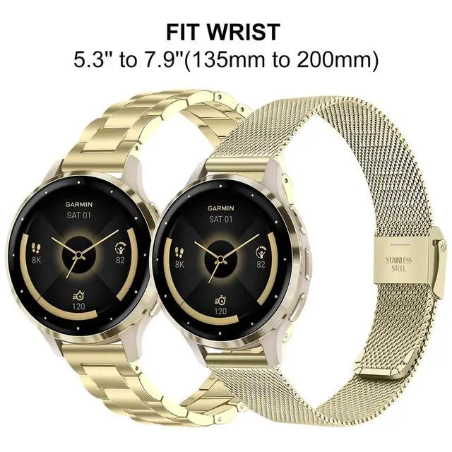 Alt view image 2 of 7 - Band Sets for Venu 3S / Venu 4 41mm Women Smart Watch, 2 Pack Solid Stainless Steel Metal + Mesh Strap for Garmin Venu 2S / Forerunner 265S