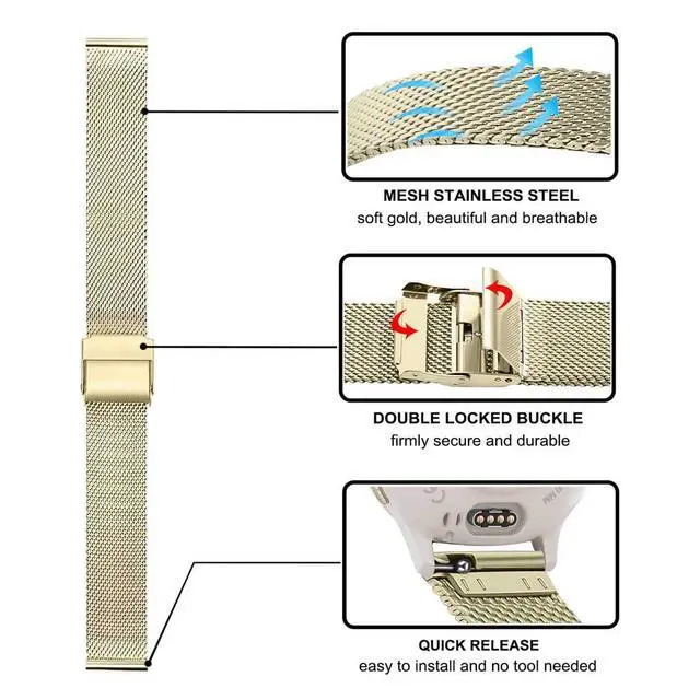 Alt view image 4 of 7 - Band Sets for Venu 3S / Venu 4 41mm Women Smart Watch, 2 Pack Solid Stainless Steel Metal + Mesh Strap for Garmin Venu 2S / Forerunner 265S