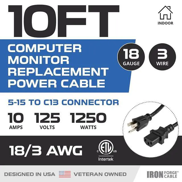 Alt view image 2 of 5 - PC/TV/Monitor Power Cord, 10 Ft, 5 Pack | 18/3 Cable, 5 Pack - For TVs, Computers & Monitors