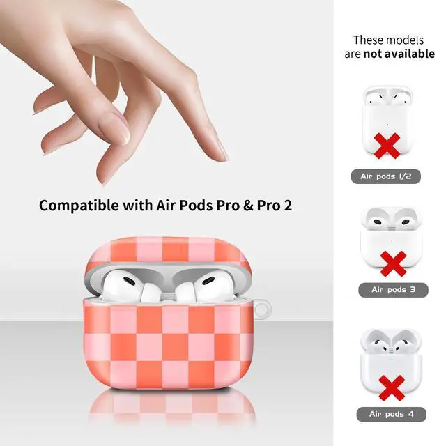 Alt view image 6 of 6 - Compatiable for AirPod Pro 2nd/1st Generation Case,Lightweight & Durable Resistant Hard Case with Keychain,Stylish Design AirPod Case Cover for Women(Watermelon Red Checkerboard)