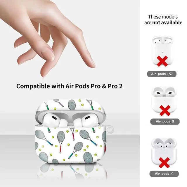 Alt view image 6 of 6 - Compatiable for AirPod Pro 2nd/1st Generation Case,Lightweight & Durable Resistant Hard Case with Keychain,Stylish Design AirPod Case Cover for Women(Tennis)