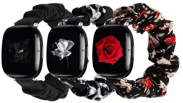 Main image of compatible with Fitbit Sense/Versa 3/Versa 4/Sense 2 Bands,for Women,Scrunchie Fabric Replacement Wristbands Straps,Accessories,Large Small