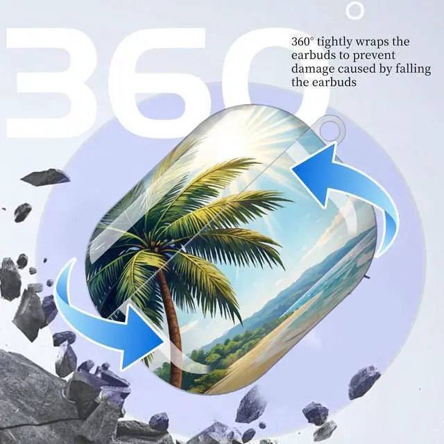 Alt view image 5 of 7 - Compatible with AirPod Pro 3 Case (2025), Shockproof Dustproof Protective Cover with Cute Golden Keychain for Women & Girls - Tropical Beach Palm Tree