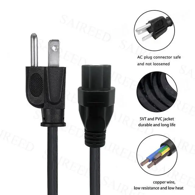 Alt view image 3 of 5 - 3 Prong Power Cord Replacement for Zebra ZP200 ZP450 ZP500 ZP505 ZP505-0503-0025 ZP500-0103-0020 Label Printer NEMA 5-15P to C5 3 Prong AC Cable