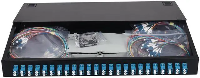 Main image of 48 Fibers Port LC/UPC OS2 Rack Mount Enclosure Box, 1pack | with 24 Duplex Singlemode couplers & pigtails, 24 Core LGX Patch Panel Box fits for 19" Racks Cabinet, Fiber termination kit