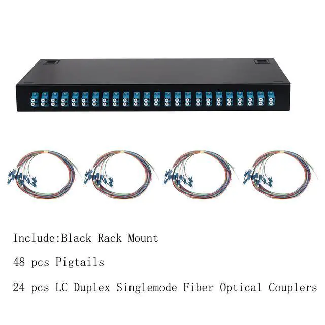 Alt view image 2 of 5 - 48 Fibers Port LC/UPC OS2 Rack Mount Enclosure Box, 1pack | with 24 Duplex Singlemode couplers & pigtails, 24 Core LGX Patch Panel Box fits for 19" Racks Cabinet, Fiber termination kit
