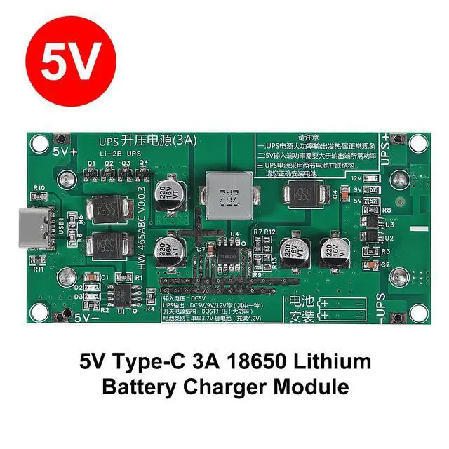 Alt view image 5 of 7 - 3pcs Type-C 15W 3A Fast Charge UPS Power Supply / 18650 Lithium Battery Charger Module DC-DC Step Up Booster Converter 5V 9V 12V 5V