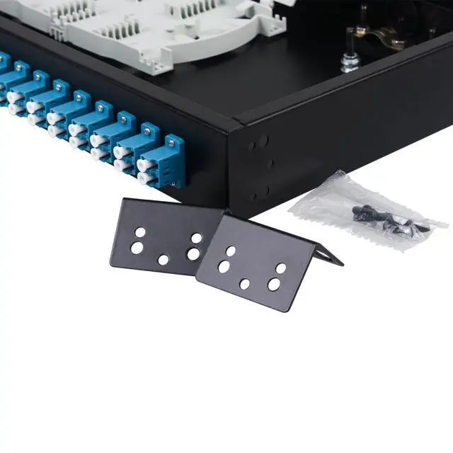 Alt view image 4 of 5 - 48 Fibers Port LC/UPC OS2 Rack Mount Enclosure Box, 1pack | with 24 Duplex Singlemode couplers & pigtails, 24 Core LGX Patch Panel Box fits for 19" Racks Cabinet, Fiber termination kit