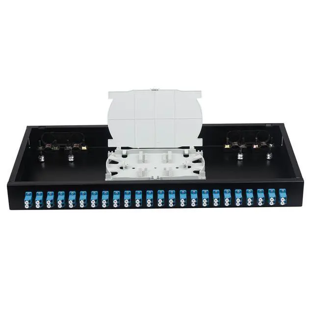 Alt view image 3 of 5 - 48 Fibers Port LC/UPC OS2 Rack Mount Enclosure Box, 1pack | with 24 Duplex Singlemode couplers & pigtails, 24 Core LGX Patch Panel Box fits for 19" Racks Cabinet, Fiber termination kit