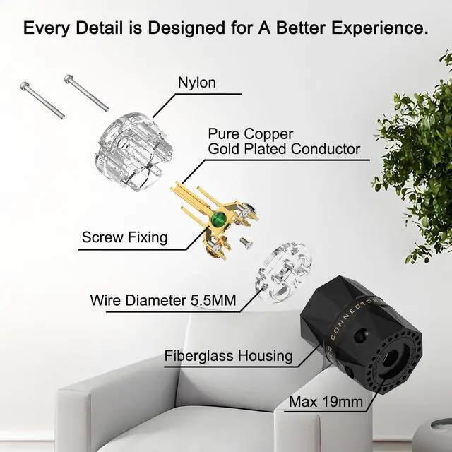 Alt view image 2 of 6 - HiFi Power Plug, VM503G, Gold-Plated Pure Copper, Non-Magnetic, 15A/125V AC Mains Plug, Audio Grade Power Plug, Set Screws, US Power Connector for DIY Audiophile Power Cord