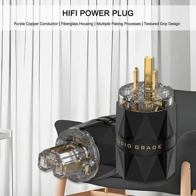 Alt view image 5 of 6 - HiFi Power Plug, VM503G, Gold-Plated Pure Copper, Non-Magnetic, 15A/125V AC Mains Plug, Audio Grade Power Plug, Set Screws, US Power Connector for DIY Audiophile Power Cord