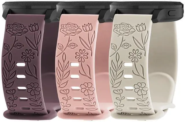 Main image of 3 Pack 22mm Flower Pattern Bands Compatible with Garmin Venu 4 45mm/Venu 3/Venu 2/Vivoactive 4/Forerunner 745/265/255/255 Music, Soft Silicone Floral Engraved Sport Strap for Women Men