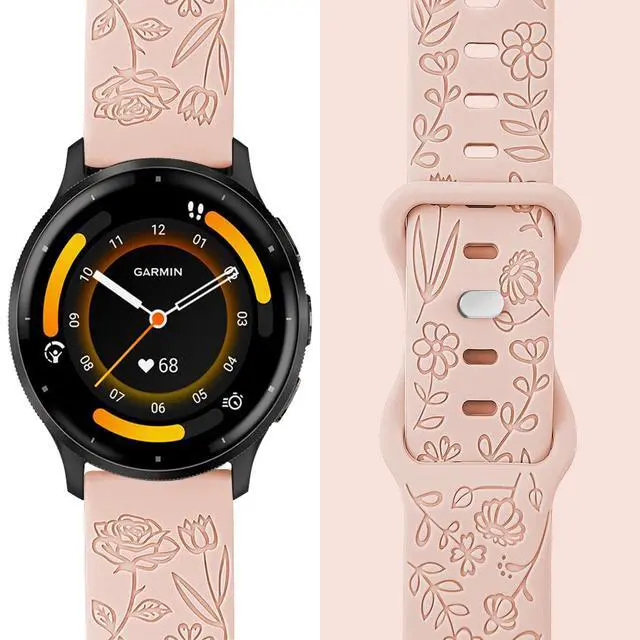Alt view image 3 of 7 - 3 Pack 22mm Flower Pattern Bands Compatible with Garmin Venu 4 45mm/Venu 3/Venu 2/Vivoactive 4/Forerunner 745/265/255/255 Music, Soft Silicone Floral Engraved Sport Strap for Women Men