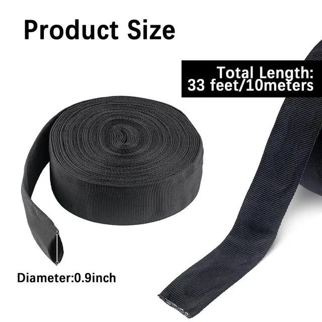 Alt view image 2 of 7 - 33 FT Nylon Hydraulic Hose Protector Sleeve Black Protective Cover Hose Sheath Hydraulic Hose Wrap Cable Sleeve Torch Cutting Wire Hose Cover Management Wrap for Cord Tig