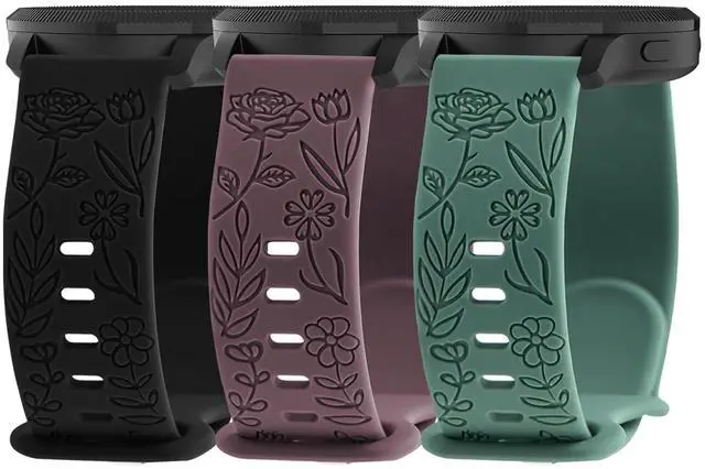 Main image of 3 Pack 22mm Flower Pattern Bands Compatible with Garmin Venu 4 45mm/Venu 3/Venu 2/Vivoactive 4/Forerunner 745/265/255/255 Music, Soft Silicone Floral Engraved Sport Strap for Women Men