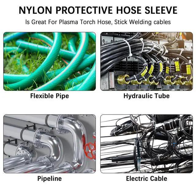 Alt view image 7 of 7 - 33 FT Nylon Hydraulic Hose Protector Sleeve Black Protective Cover Hose Sheath Hydraulic Hose Wrap Cable Sleeve Torch Cutting Wire Hose Cover Management Wrap for Cord Tig