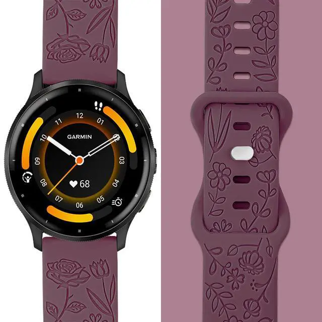 Alt view image 3 of 7 - 3 Pack 22mm Flower Pattern Bands Compatible with Garmin Venu 4 45mm/Venu 3/Venu 2/Vivoactive 4/Forerunner 745/265/255/255 Music, Soft Silicone Floral Engraved Sport Strap for Women Men