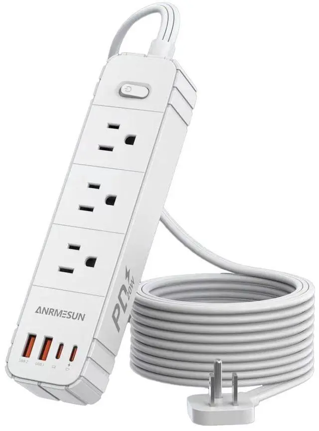 Main image of Flat Plug Power Strip, Surge Protector with 3 AC & 4 USB Ports (PD20W) | 2 USB A & 2 USB C, 5FT Low-Profile Extension Cord, Wall Mount Desktop Charging Station for Home Office Dorm, White